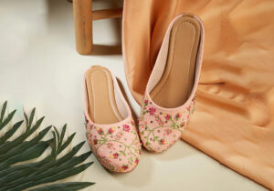 Elegant Blush Pink Floral Embellished Mules