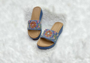 Stylish Blue Mules with Geometric Design