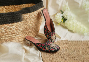 Stylish Black Mules with Geometric Design