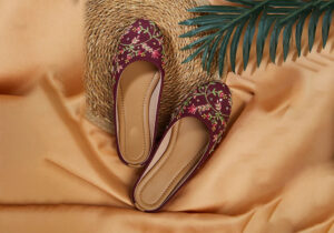 Elegant Maroon Embellished Mules with Multi-Color Accents