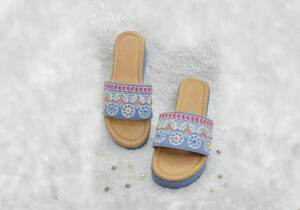 Elegant Blue Embroidered Mules