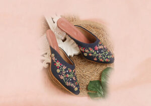 Elegant Black Mules with Ornate Geometric Design