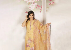Aabroo Mustard Yellow Floral Printed Suit Set