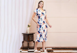 Abstract Multicolor Print Midi Shirt Dress