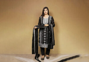 Black & White Embroidered Chiffon Suit Set