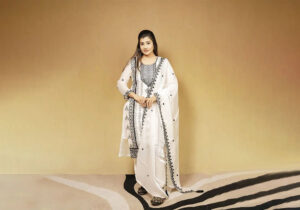 Classic White & Black Embroidered Suit Set | Ivory Noir