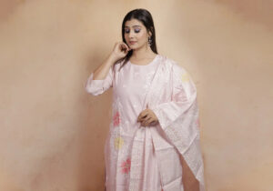 Delicate Light Pink Floral Embroidered Suit Set