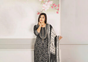 Elegant Black & White Printed Suit Set | Timeless Grace
