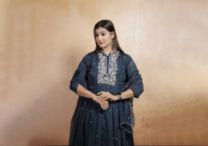 Elegant Charcoal Grey Embellished Suit Set