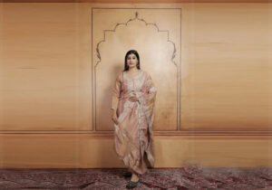 Elegant Light Brown Embroidered Suit Set with Shimmering Accents