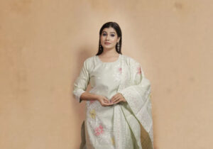 Elegant Light Green Floral Embroidered Suit Set