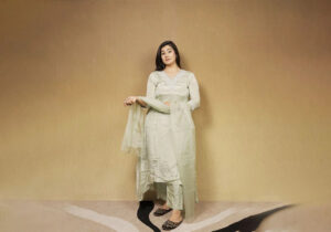 Elegant Light Pistachio Green Embroidered Suit Set