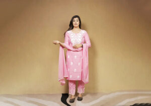 Elegant Pink Floral Embroidered Suit Set
