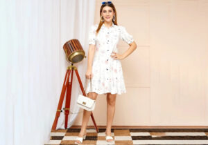Elegant White Pastel Floral A-Line Shirt Dress