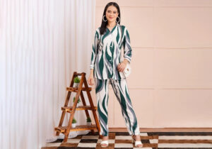 Green & White Striped Button-Down Co-ord Set