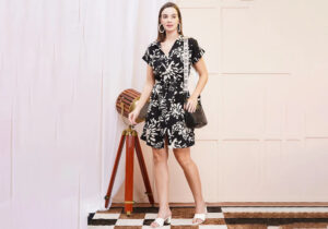 Midnight Bloom Black & White Floral Mini Shirt Dress