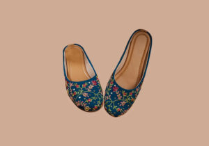Midnight Blossom Blue Embroidered Jutti
