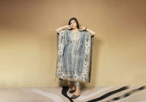 Opulent Teal Draped Kaftan Suit with Golden Accents