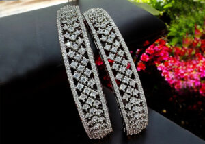 Radiant Diamond-Studded Chandelier Bangles – Elegant Sparkling White Finish | Luxury Handcrafted Jewelry