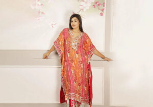 Radiant Red & Orange Mirror Work Kaftan Suit Set | Gulnaar Kaftan