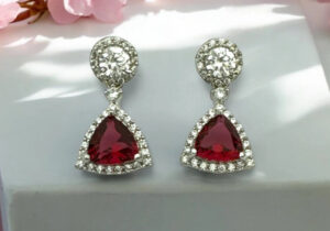 Royal Ruby & Zircon Halo Drop Earrings