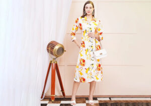 Vibrant White & Multicolor Floral Midi Shirt Dress