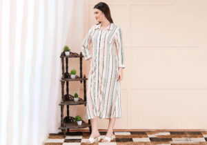 White & Black Vertical Stripe Longline Shirt Dress