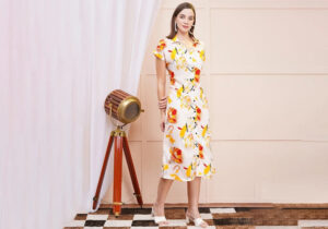 White Floral Bloom Print Midi Shirt Dress