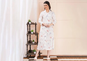 White Pastel Floral Print Long Shirt Dress